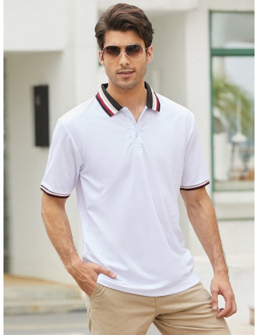 Mens Casual Solid Color Button Closure Business Golf Shirts